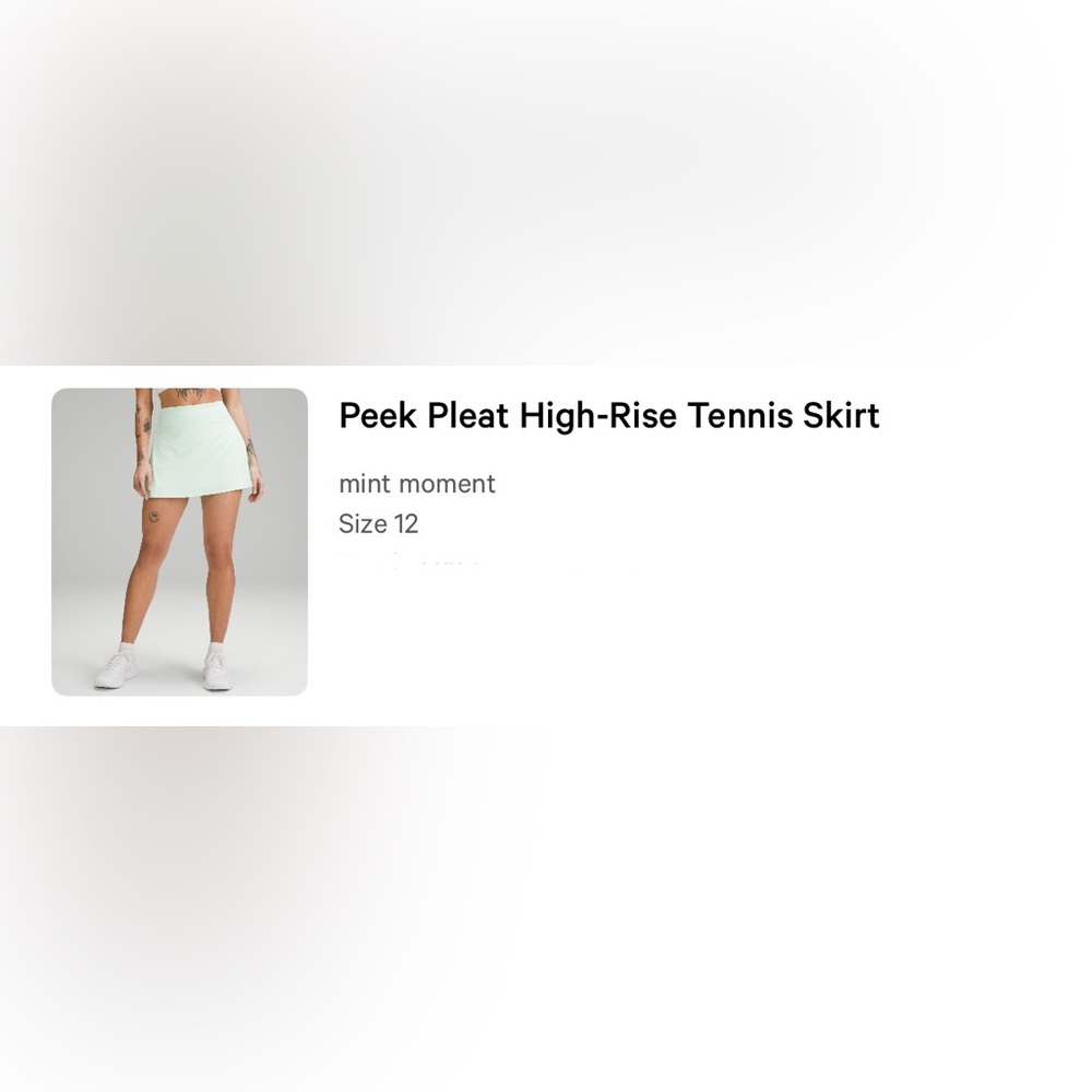 Lululemon peak pleat high rise tennis skirt mint moment size 12